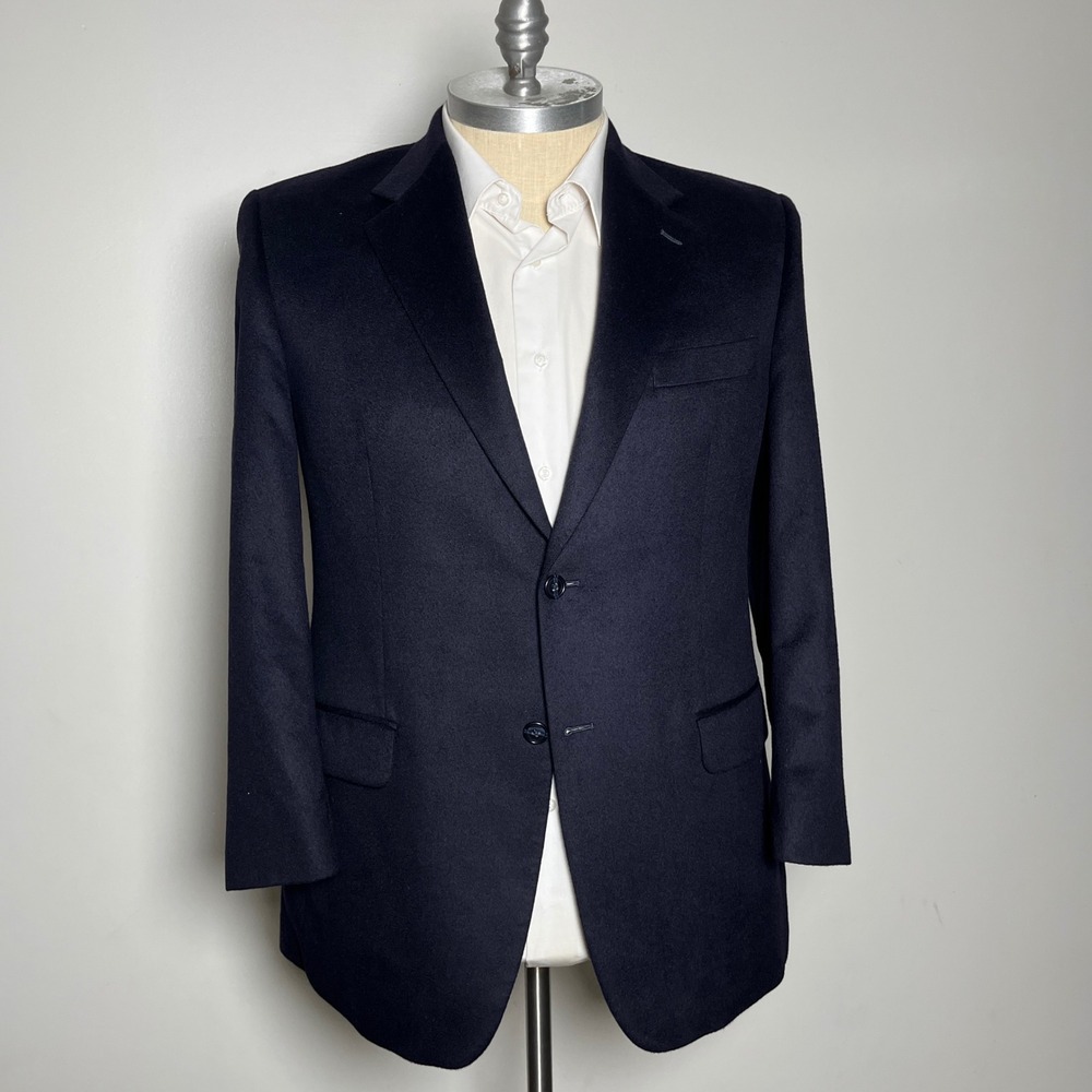 Joseph & Lyman Blazer Mens 42R Navy Blue Solid 100% Cashmere Two-Button Jacket